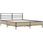 Bettgestell aus Sonoma-Eiche-Metallwerkstoff, 160 x 200 cm von vidaXL, Betten und Lattenroste - Ref: Foro24-3280053, Preis: 1...