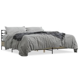 Engineered wood metal bed frame Sonoma oak 180x200 cm by vidaXL, Beds and slatted bases - Ref: Foro24-3280058, Price: 151,47 ...