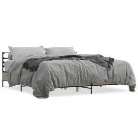 Engineered wood metal bed frame Sonoma oak 180x200 cm by vidaXL, Beds and slatted bases - Ref: Foro24-3280058, Price: 149,63 ...