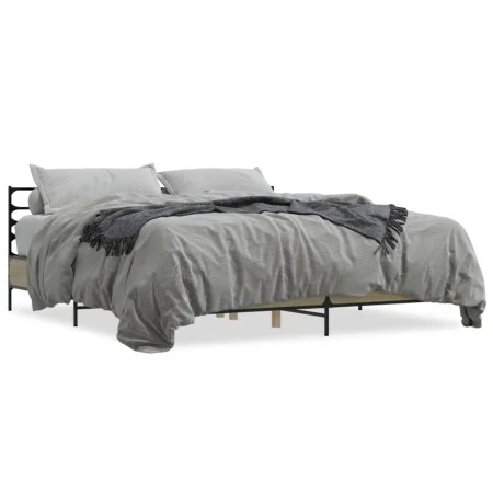 Estructura cama madera ingeniería metal roble Sonoma 180x200 cm de vidaXL, Camas y somieres - Ref: Foro24-3280058, Precio: 14...