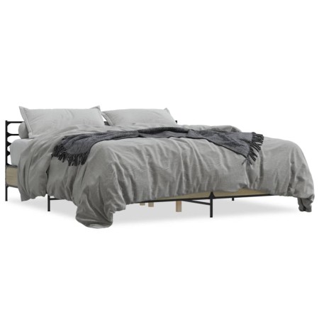 Estructura cama madera ingeniería metal roble Sonoma 180x200 cm de vidaXL, Camas y somieres - Ref: Foro24-3280058, Precio: 15...