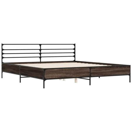 Estructura cama madera ingeniería metal marrón roble 200x200 cm de vidaXL, Camas y somieres - Ref: Foro24-3280066, Precio: 15...
