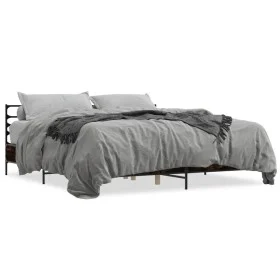 Engineered wood bed frame metal smoked oak 200x200cm by vidaXL, Beds and slatted bases - Ref: Foro24-3280064, Price: 155,03 €...