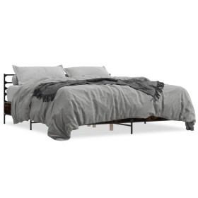 Estructura cama madera ingeniería metal roble ahumado 200x200cm de vidaXL, Camas y somieres - Ref: Foro24-3280064, Precio: 15...