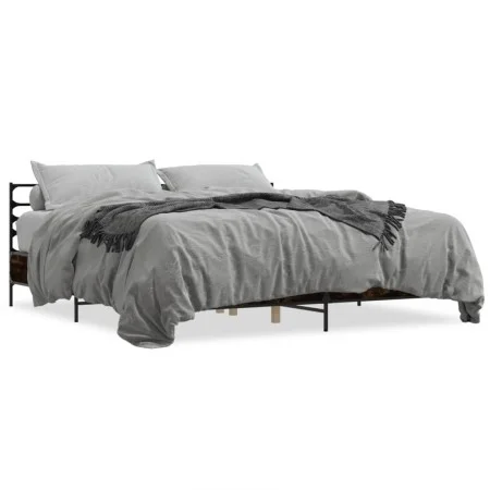Engineered wood bed frame metal smoked oak 200x200cm by vidaXL, Beds and slatted bases - Ref: Foro24-3280064, Price: 155,01 €...