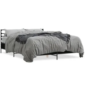 Engineered wood and black metal bed frame 150x200cm by vidaXL, Beds and slatted bases - Ref: Foro24-3280047, Price: 143,12 €,...
