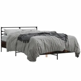 Engineered wood bed frame metal smoked oak 140x190cm by vidaXL, Beds and slatted bases - Ref: Foro24-3280079, Price: 132,81 €...