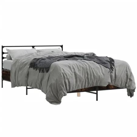 Estructura cama madera ingeniería metal roble ahumado 140x190cm de vidaXL, Camas y somieres - Ref: Foro24-3280079, Precio: 13...