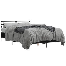 Engineered wood and black metal bed frame 135x190cm by vidaXL, Beds and slatted bases - Ref: Foro24-3280072, Price: 138,42 €,...