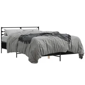 Engineered wood and black metal bed frame 135x190cm by vidaXL, Beds and slatted bases - Ref: Foro24-3280072, Price: 136,72 €,...