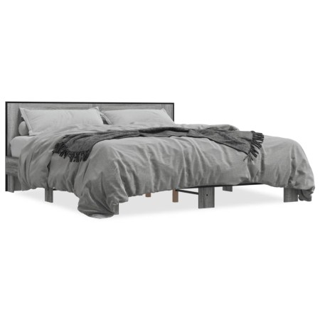 Estructura cama madera ingeniería metal gris Sonoma 200x200 cm de vidaXL, Camas y somieres - Ref: Foro24-3280085, Precio: 166...