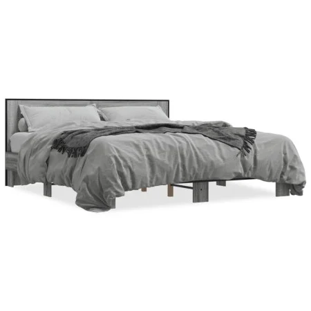 Sonoma gray metal engineered wood bed frame 200x200 cm by vidaXL, Beds and slatted bases - Ref: Foro24-3280085, Price: 164,37...