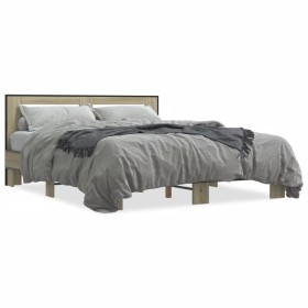 Sonoma oak metal engineered wood bed frame 160x200 cm by vidaXL, Beds and slatted bases - Ref: Foro24-3280093, Price: 150,58 ...