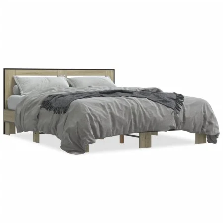 Sonoma oak metal engineered wood bed frame 150x200 cm by vidaXL, Beds and slatted bases - Ref: Foro24-3280098, Price: 144,58 ...