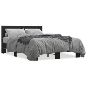 Engineered wood and black metal bed frame 140x200cm by vidaXL, Beds and slatted bases - Ref: Foro24-3280102, Price: 149,98 €,...