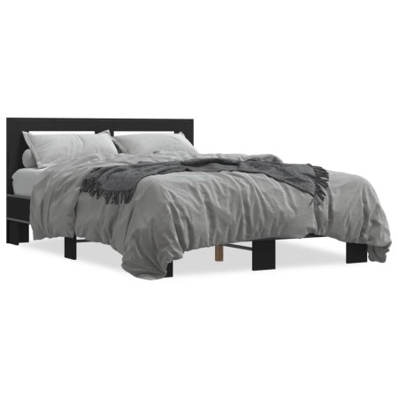 Engineered wood and black metal bed frame 140x200cm by vidaXL, Beds and slatted bases - Ref: Foro24-3280102, Price: 149,98 €,...