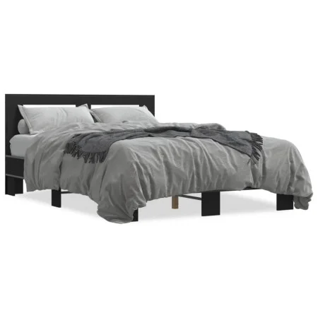 Engineered wood and black metal bed frame 140x200cm by vidaXL, Beds and slatted bases - Ref: Foro24-3280102, Price: 148,18 €,...