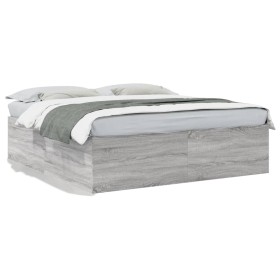 Estructura de cama madera de ingeniería gris Sonoma 200x200 cm de vidaXL, Camas y somieres - Ref: Foro24-3280900, Precio: 164...