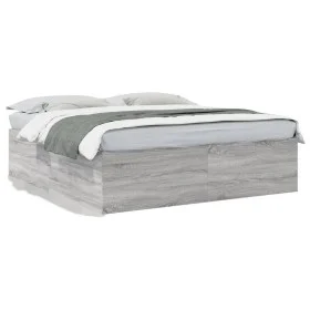 Sonoma gray engineered wood bed frame 200x200 cm by vidaXL, Beds and slatted bases - Ref: Foro24-3280900, Price: 162,81 €, Di...