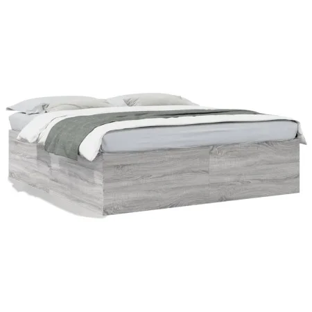 Estructura de cama madera de ingeniería gris Sonoma 200x200 cm de vidaXL, Camas y somieres - Ref: Foro24-3280900, Precio: 162...