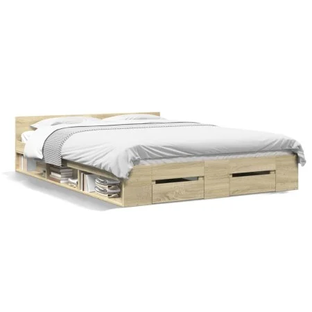 Sonoma oak engineered wood bed with drawers 160x200 cm by vidaXL, Beds and slatted bases - Ref: Foro24-3280736, Price: 174,24...