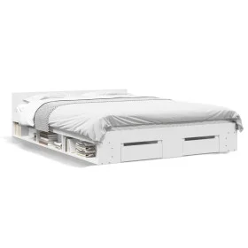 White engineered wood bed with drawers 140x190 cm by vidaXL, Beds and slatted bases - Ref: Foro24-3280762, Price: 172,95 €, D...