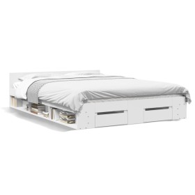 White engineered wood bed frame with drawers 150x200 cm by vidaXL, Beds and slatted bases - Ref: Foro24-3280741, Price: 164,0...