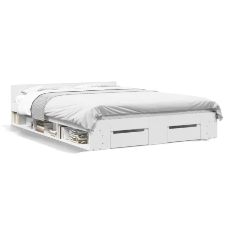 White engineered wood bed frame with drawers 150x200 cm by vidaXL, Beds and slatted bases - Ref: Foro24-3280741, Price: 161,9...