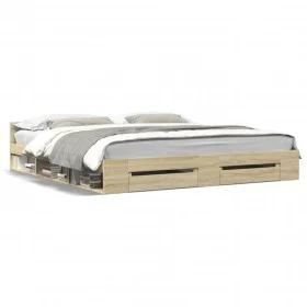 Sonoma oak engineered wood bed with drawers 200x200 cm by vidaXL, Beds and slatted bases - Ref: Foro24-3280722, Price: 173,22...