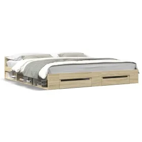 Sonoma oak engineered wood bed with drawers 180x200 cm by vidaXL, Beds and slatted bases - Ref: Foro24-3280729, Price: 180,00...