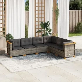 Gartenmöbel-Set, 6-teilig, mit grauen Polstern aus synthetischem Rattan. von vidaXL, Gartensets - Ref: Foro24-3261858, Preis:...