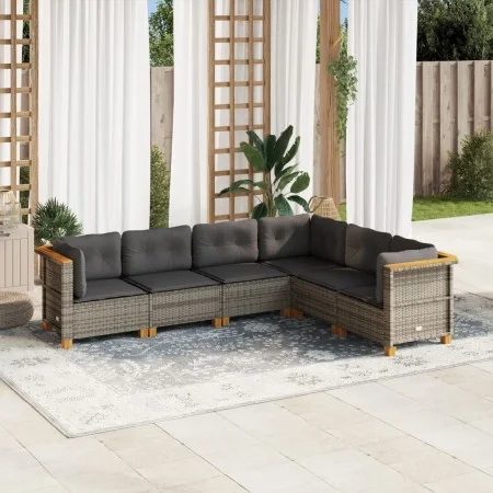 Set de muebles de jardín 6 pzas y cojines ratán sintético gris de vidaXL, Conjuntos de jardín - Ref: Foro24-3261858, Precio: ...