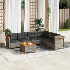 Gartensofagarnitur 7-teilig mit grauen Polstern aus synthetischem Rattan von vidaXL, Gartensets - Ref: Foro24-3261864, Preis:...