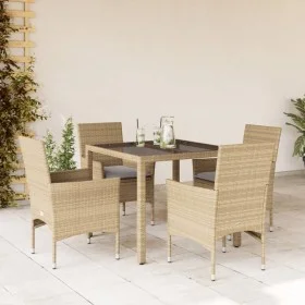 Set comedor jardín 5 pzas cojines ratán sintético vidrio beige by vidaXL, Garden sets - Ref: Foro24-3278562, Price: 354,70 €,...