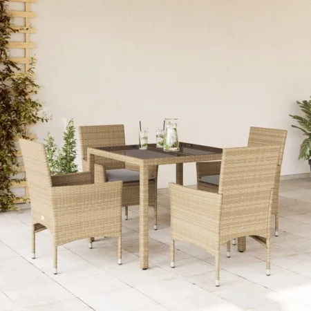 Set comedor jardín 5 pzas cojines ratán sintético vidrio beige by vidaXL, Garden sets - Ref: Foro24-3278562, Price: 354,70 €,...