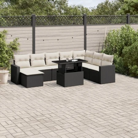 8-teiliges Gartensofa-Set und Kissen aus schwarzem Kunststoff-Rattan. von vidaXL, Gartensets - Ref: Foro24-3267466, Preis: 55...