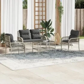 Set de sofás de jardín 4 pzas y cojines ratán sintético gris de vidaXL, Conjuntos de jardín - Ref: Foro24-368732, Precio: 356...