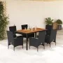 Set de comedor jardín 7 pzas con cojines ratán PE acacia negro by vidaXL, Garden sets - Ref: Foro24-3278666, Price: 525,13 €,...