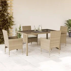 Garten-Essgruppe, 5-teilig, mit synthetischem Rattan, beigen Kissen und Glasplatte. von vidaXL, Gartensets - Ref: Foro24-3278...