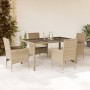 Garten-Essgruppe, 5-teilig, mit synthetischem Rattan, beigen Kissen und Glasplatte. von vidaXL, Gartensets - Ref: Foro24-3278...