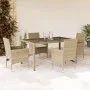 Set comedor jardín 5 pzas cojines ratán sintético vidrio beige by vidaXL, Garden sets - Ref: Foro24-3278569, Price: 417,44 €,...