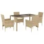 Set comedor jardín 5 pzas cojines ratán sintético vidrio beige by vidaXL, Garden sets - Ref: Foro24-3278569, Price: 417,44 €,...