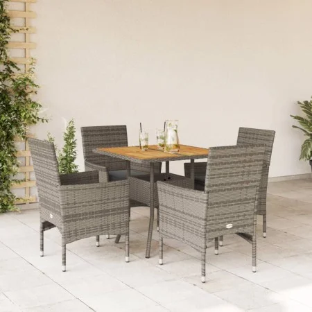5-teiliges Garten-Esszimmer-Set mit grauen PE-Rattan-Akazienkissen. von vidaXL, Gartensets - Ref: Foro24-3278714, Preis: 334,...