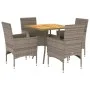 5-teiliges Garten-Esszimmer-Set mit grauen PE-Rattan-Akazienkissen. von vidaXL, Gartensets - Ref: Foro24-3278714, Preis: 334,...