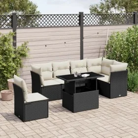 Set de sofás de jardín 7 pzas con cojines ratán sintético negro by vidaXL, Garden sets - Ref: Foro24-3266616, Price: 465,84 €...