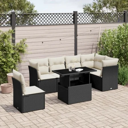 Gartensofagarnitur 7-teilig mit schwarzen Polstern aus synthetischem Rattan von vidaXL, Gartensets - Ref: Foro24-3266616, Pre...