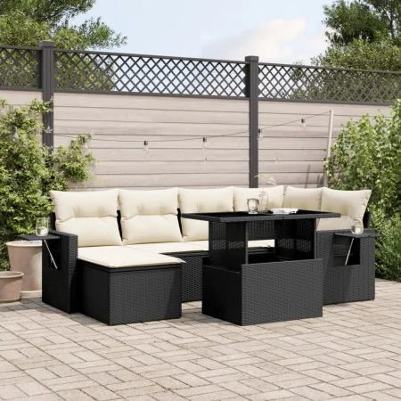 Set de sofás de jardín 7 pzas con cojines ratán sintético negro by vidaXL, Garden sets - Ref: Foro24-3268046, Price: 467,08 €...
