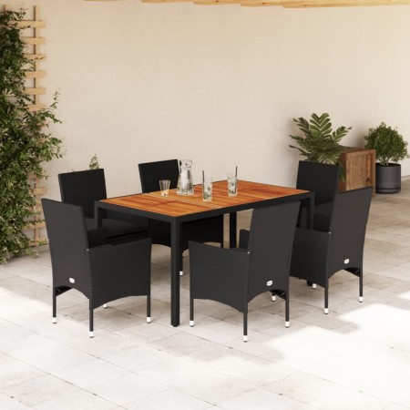 Set de comedor jardín 7 pzas con cojines ratán PE acacia negro by vidaXL, Garden sets - Ref: Foro24-3278672, Price: 502,32 €,...