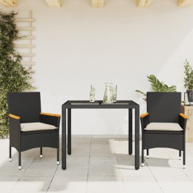 Set comedor jardín 3 pzas cojines ratán sintético vidrio negro by vidaXL, Garden sets - Ref: Foro24-3278645, Price: 218,39 €,...