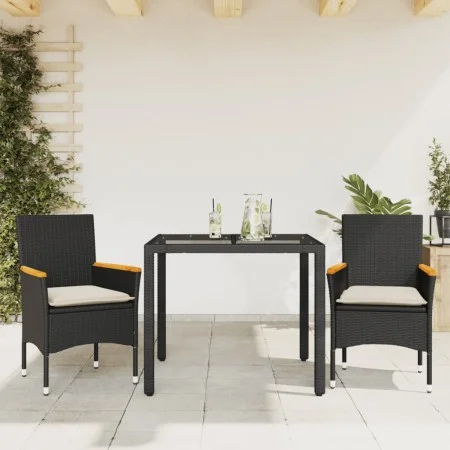 Set comedor jardín 3 pzas cojines ratán sintético vidrio negro von vidaXL, Gartensets - Ref: Foro24-3278645, Preis: 248,99 €,...